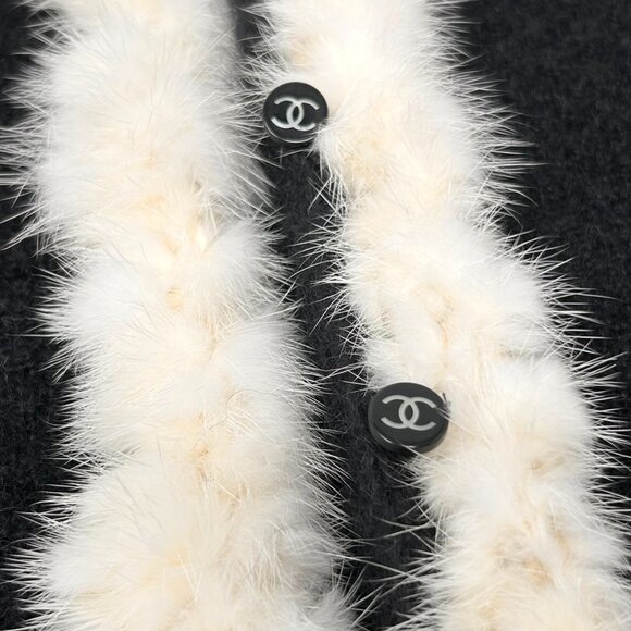 CHANEL Vintage 03A CC Logo Mohair Knit Fur Jacket Pocket Button #38 [105700] - Picture 9 of 12